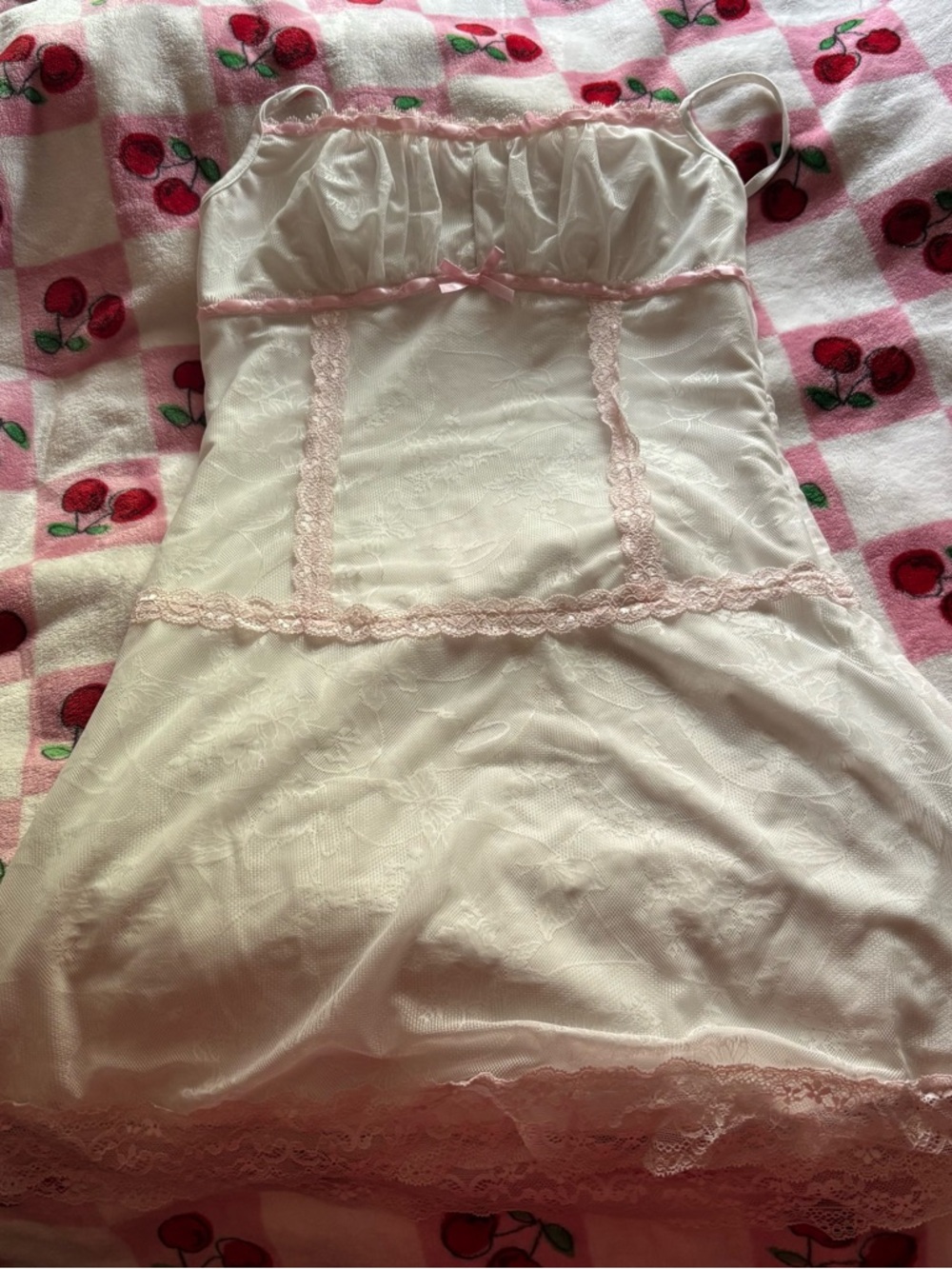 Sheer Pink Lace-Trim Chemise Nightdress
